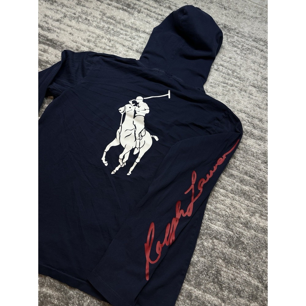 Ralph Lauren Hoodie Shirt Men M Big Pony Spell Out Script Graphic Lightweight